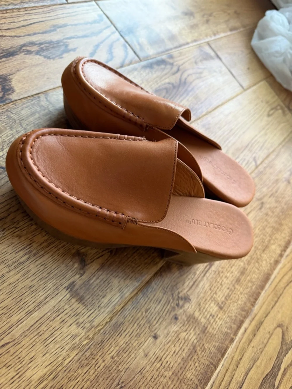 Like NEW CHOCOLAT BLU gemm high clog shoes in cognac 8 leather perfect condition - Picture 2 of 6